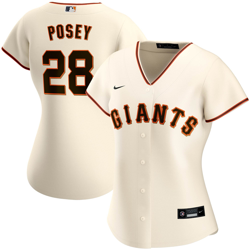 2020 MLB Women San Francisco Giants #28 Buster Posey Nike Cream Home 2020 Replica Player Jersey 1